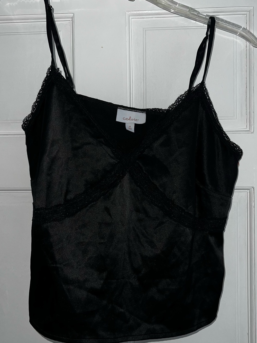 Black Lace-Trim Slip Tank Top